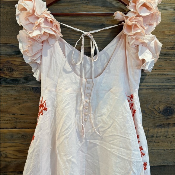 Fanm Mon Peach Floral Maxi Dress with Ruffle Sleeves - Picture 12 of 16